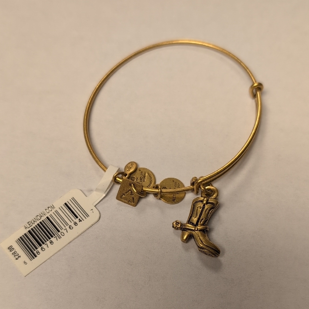 NWT Alex And Ani cowboy Boot Gold Tone Charm Bracelet